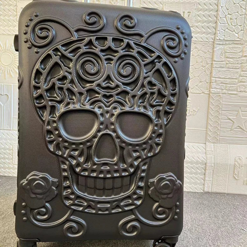 Personality pop elements travel luggage Punk Trend Skeleton suitcase 20" boarding box 24/28" customs lock carry on trolley bag