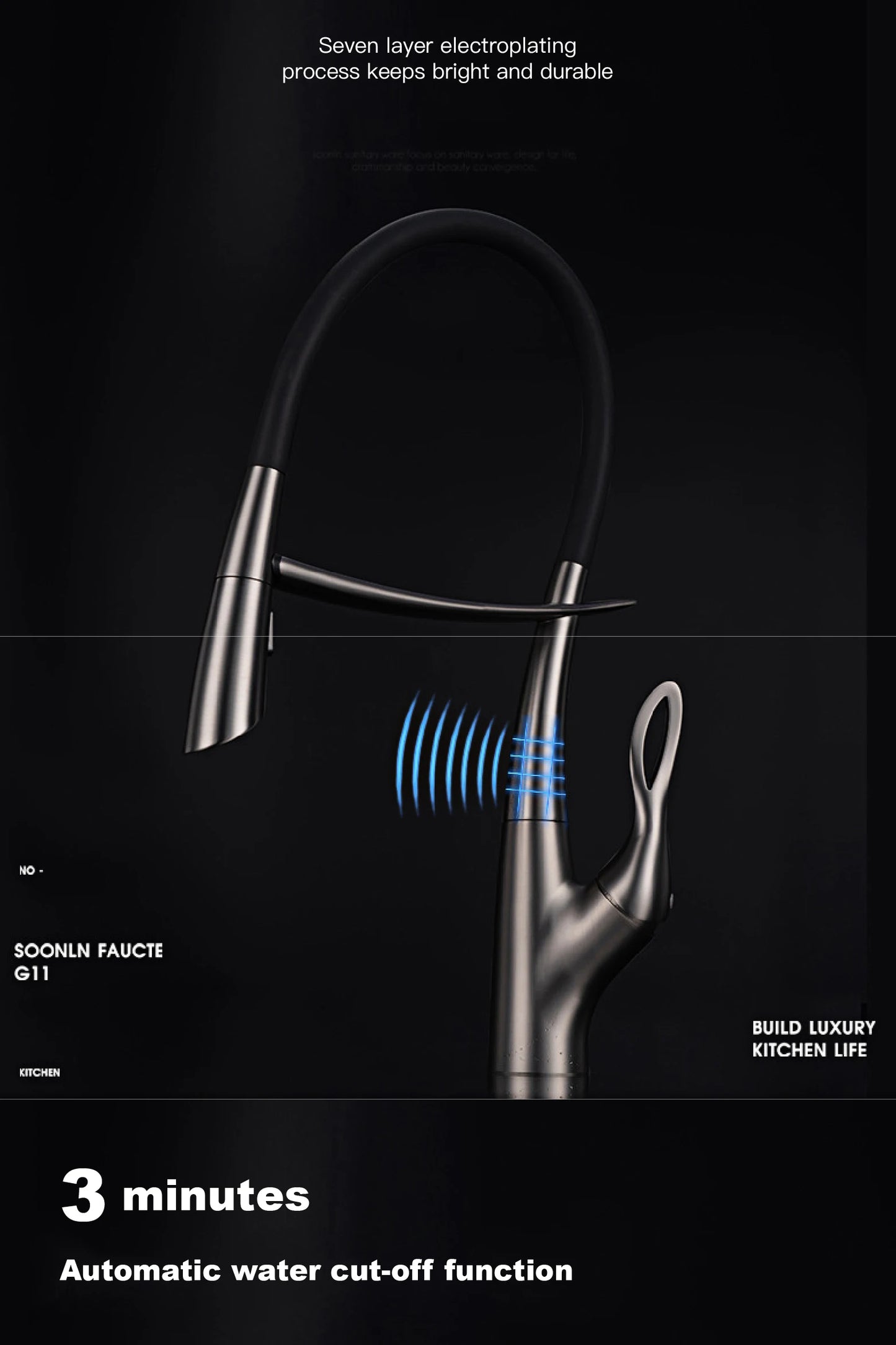 Luxury gun gray brass kitchen faucet with intelligent touch design Single handle hot and cold water magnetic suction sink faucet