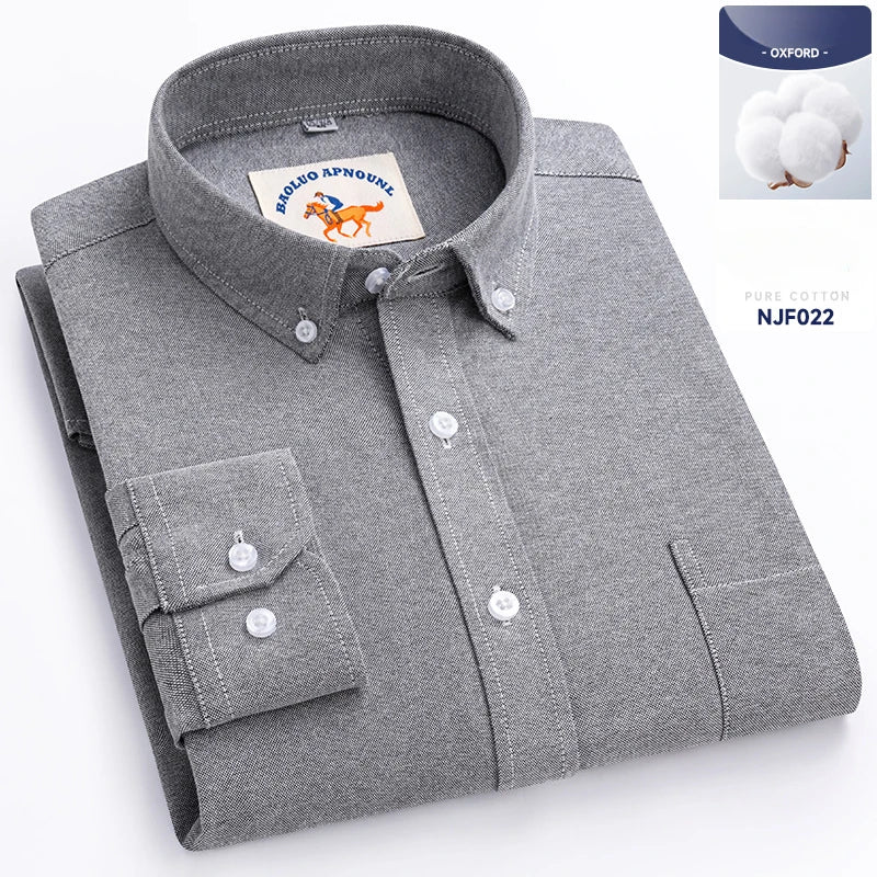Chemises Oxford à manches longues en 100 % coton pour homme, grandes tailles 8XL, coupe ajustée, unies ou rayées, pour le bureau, couleur blanche, tenues professionnelles