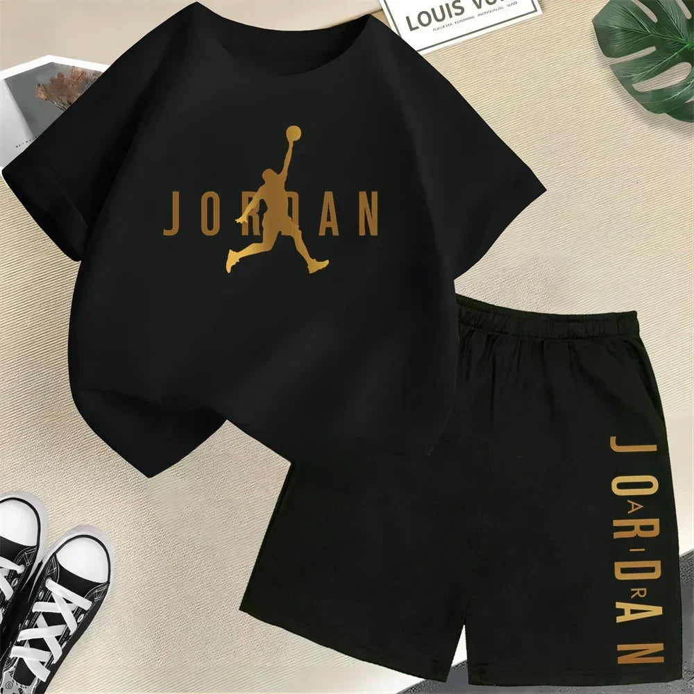 Sommer Kurzarm Kinder Set Slam Dunk Master Muster Print Sport T-Shirt + Shorts 2-teiliges Set Kinder Jungen Mädchen Mode Trainingsanzug