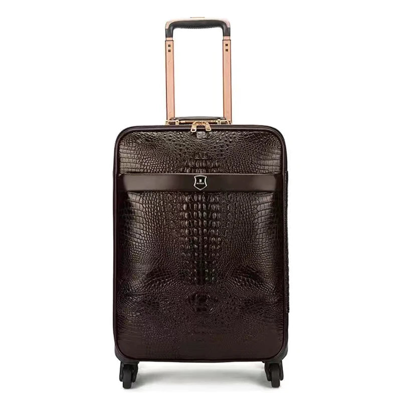 Valise de voyage de luxe en cuir véritable motif crocodile, à roulettes universelles, 16/20/24 pouces, pour hommes et femmes