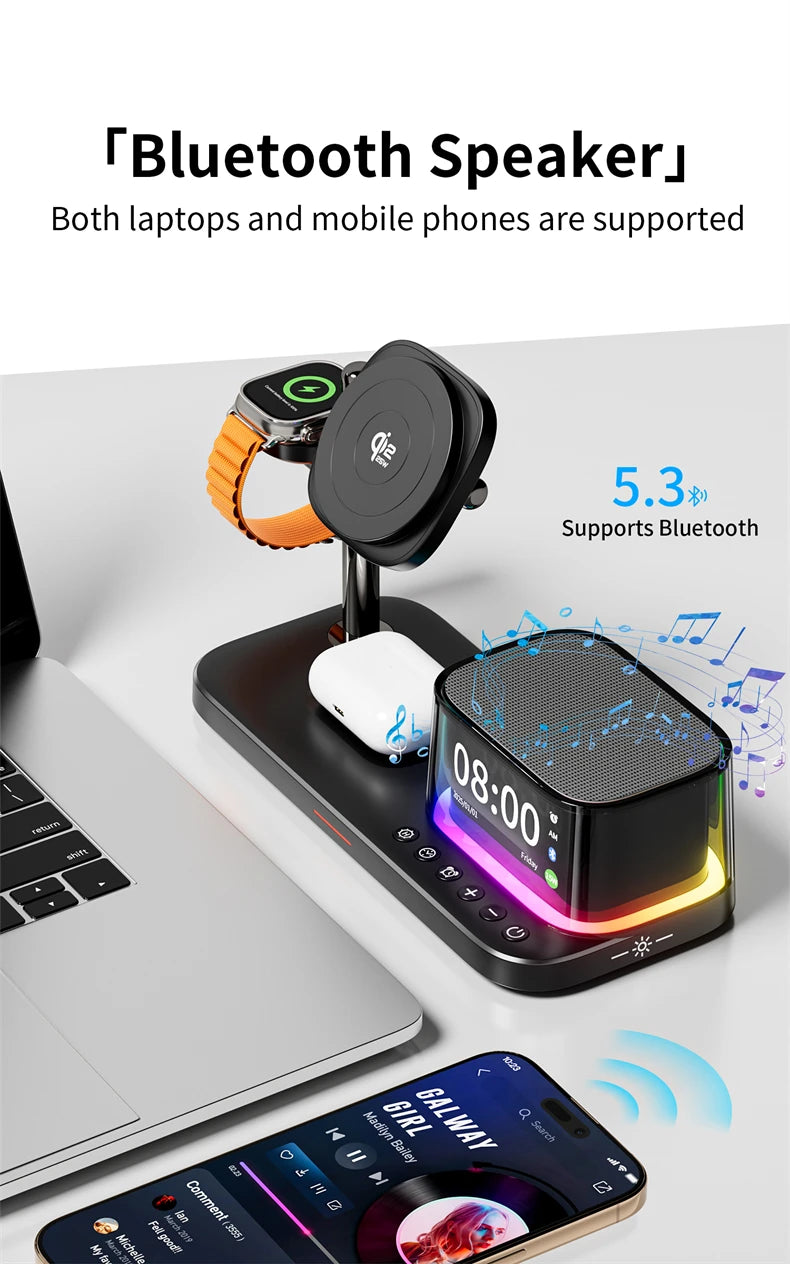 Magnetic 5 in 1 Qi2.2 25W Fast Wireless Charging Stand For Magsafe iPhone 17 16 Pro Max Apple & Galaxy Watch Galaxy S26 S25