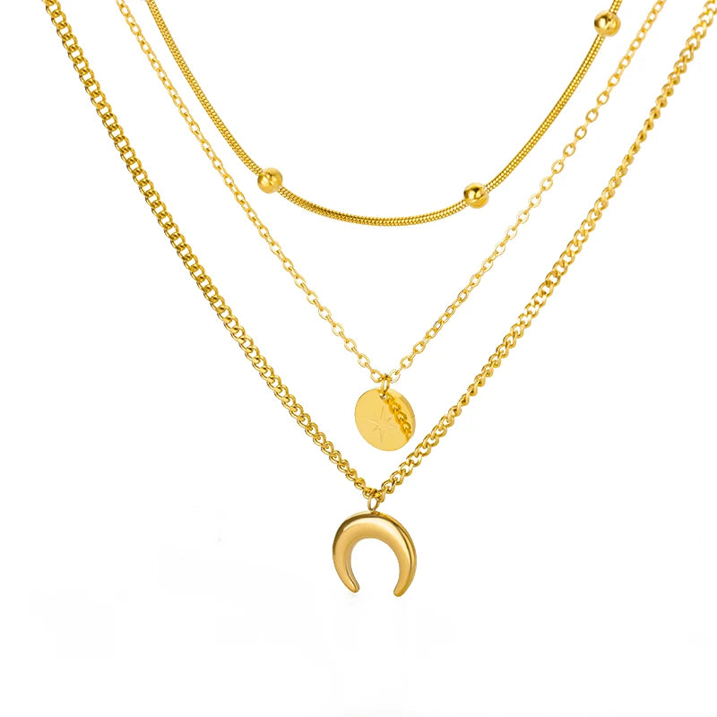 Colliers multicouches en forme de cœur pour femmes, en acier inoxydable, couleur or, pendentif œil maléfique, chaîne ras du cou, bijoux de mariage, cadeau
