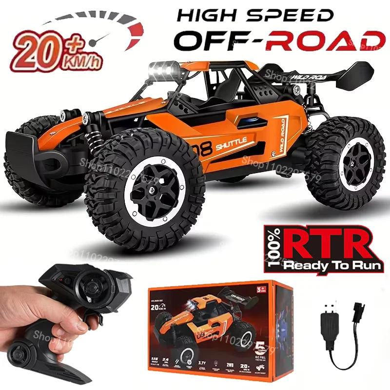 DK087 Voiture RC Tout-terrain 20KM/H 2WD Télécommandée 1:16 Coque Métal Phares LED Voiture Jouet RC pour Cadeaux