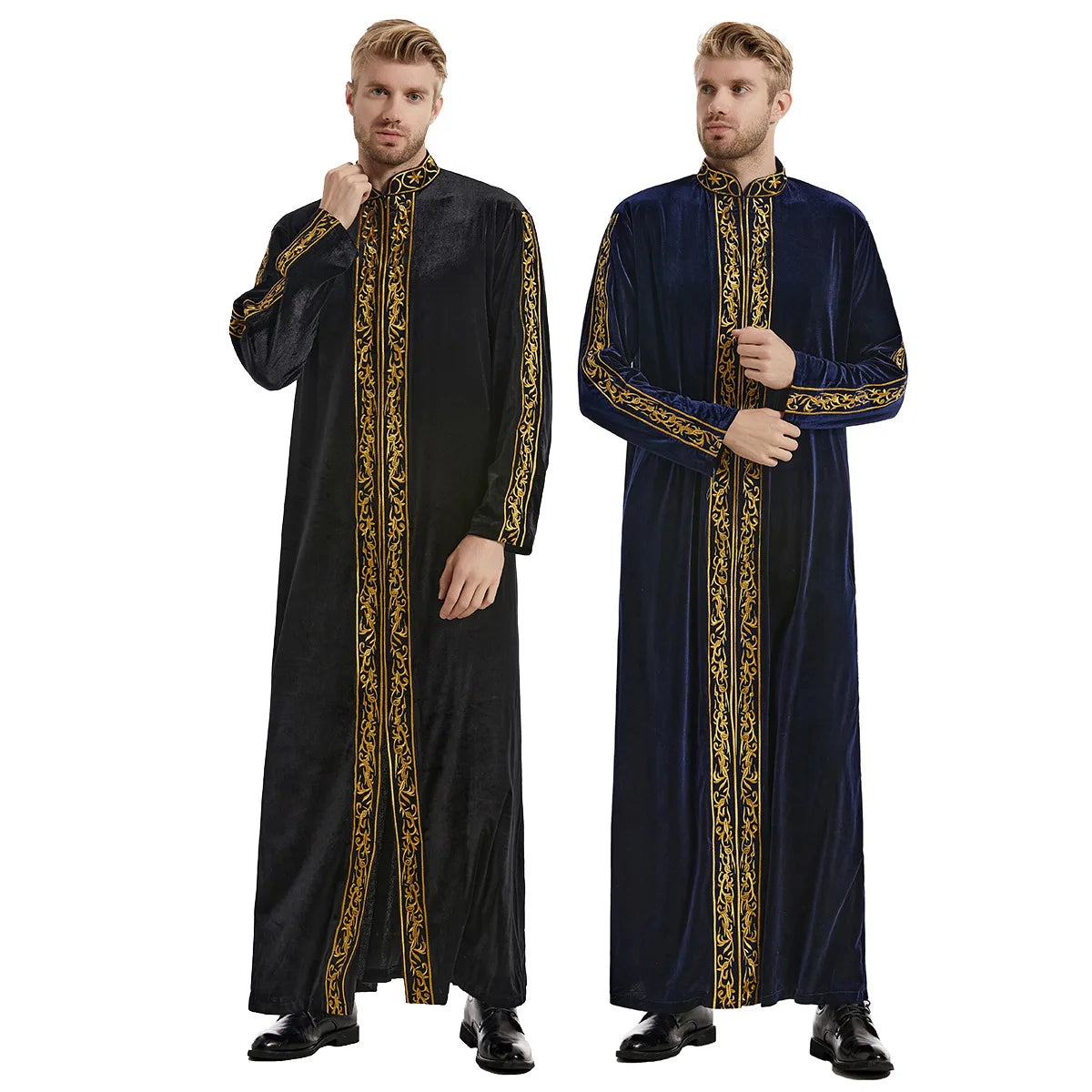 Muslimische Männer Jubba Thobe Islamische Kleidung Samt Kaftan Thoub Arabische Saudi-Robe Kleid Jubah Caftan Thawb Ramadan Gewand Naher Osten