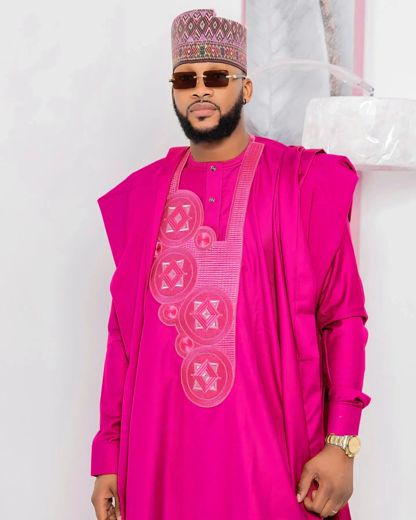 Vêtements Africains Homme Traditionnel Bazin Riche Broderie Haut Manches Longues Ensemble 3 Pièces