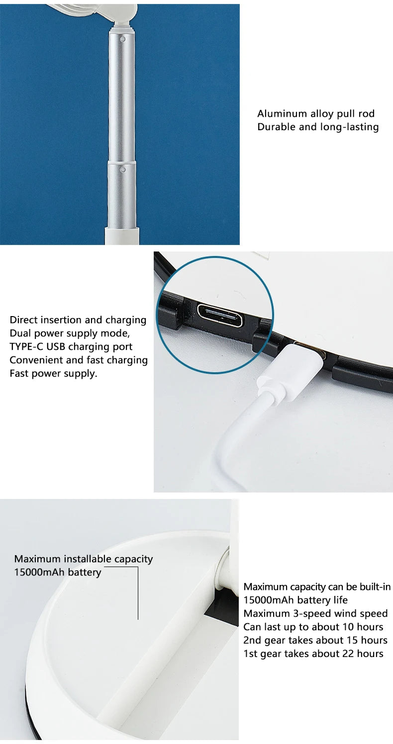 Tragbarer oszillierender Standventilator mit Fernbedienung, faltbarer Tischventilator, akkubetriebener Standventilator für Camping