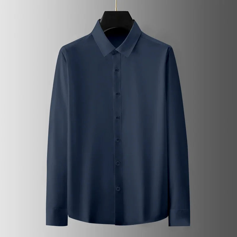 New Men's Business Casual Long Sleeved Solid Color Shirt Wrinkle Resistant Wrinkle Free Comfortable All Season Versatile Top
