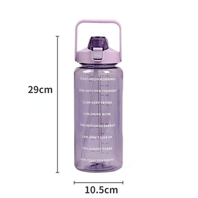 Bouteille d'eau en plastique de 2 litres avec paille, grande bouteille portable de voyage, tasse de sport fitness grande valeur, grosse tasse universelle pour adultes