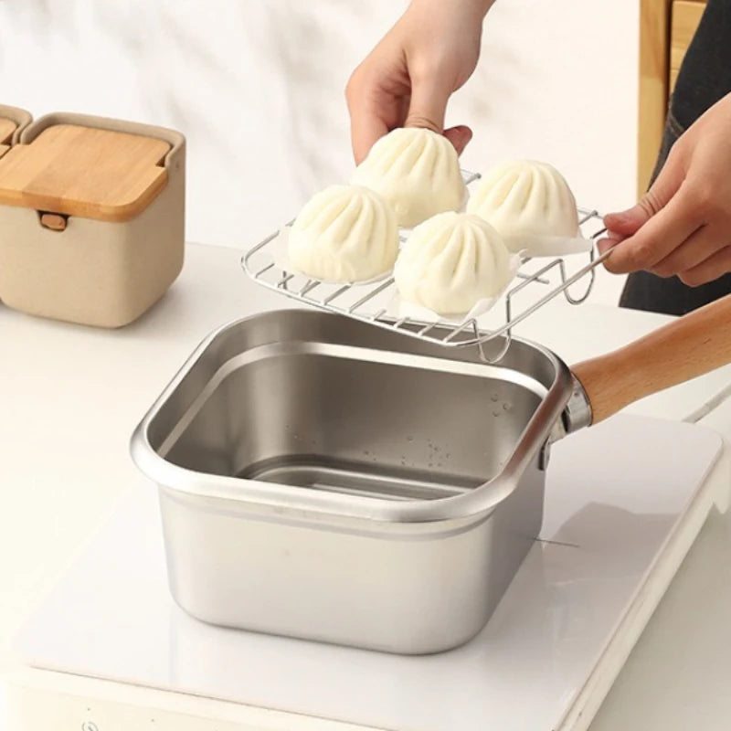 Edelstahlfritteuse für Pommes Frites und Hähnchenflügel, Induktion/Herd-kompatibler Topf, Haushalts-Kleinstölkanne mit Filtersieb