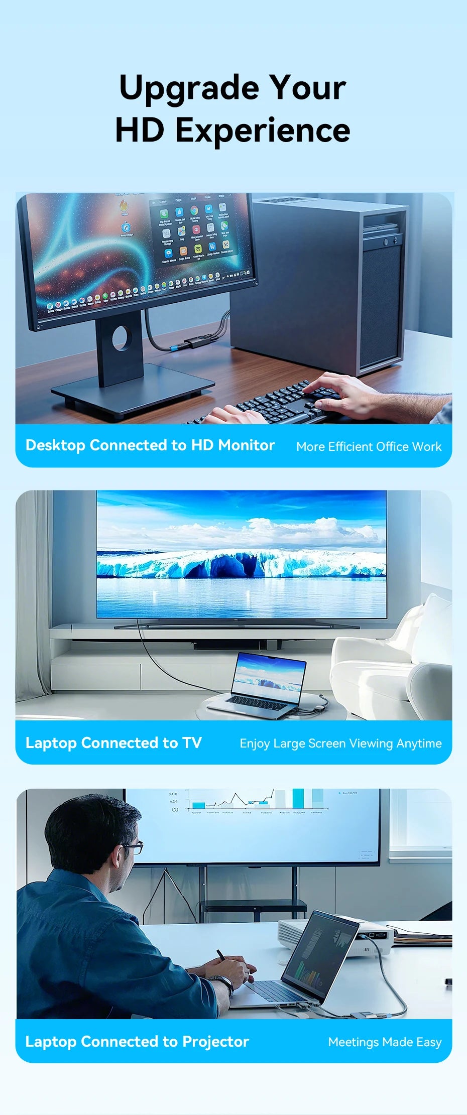 Vention Adaptateur VGA vers HDMI 1080P Convertisseur Mâle VGA vers Femelle HDMI avec Câble Audio et Alimentation USB pour PS4/3 HDTV Convertisseur VGA HDMI