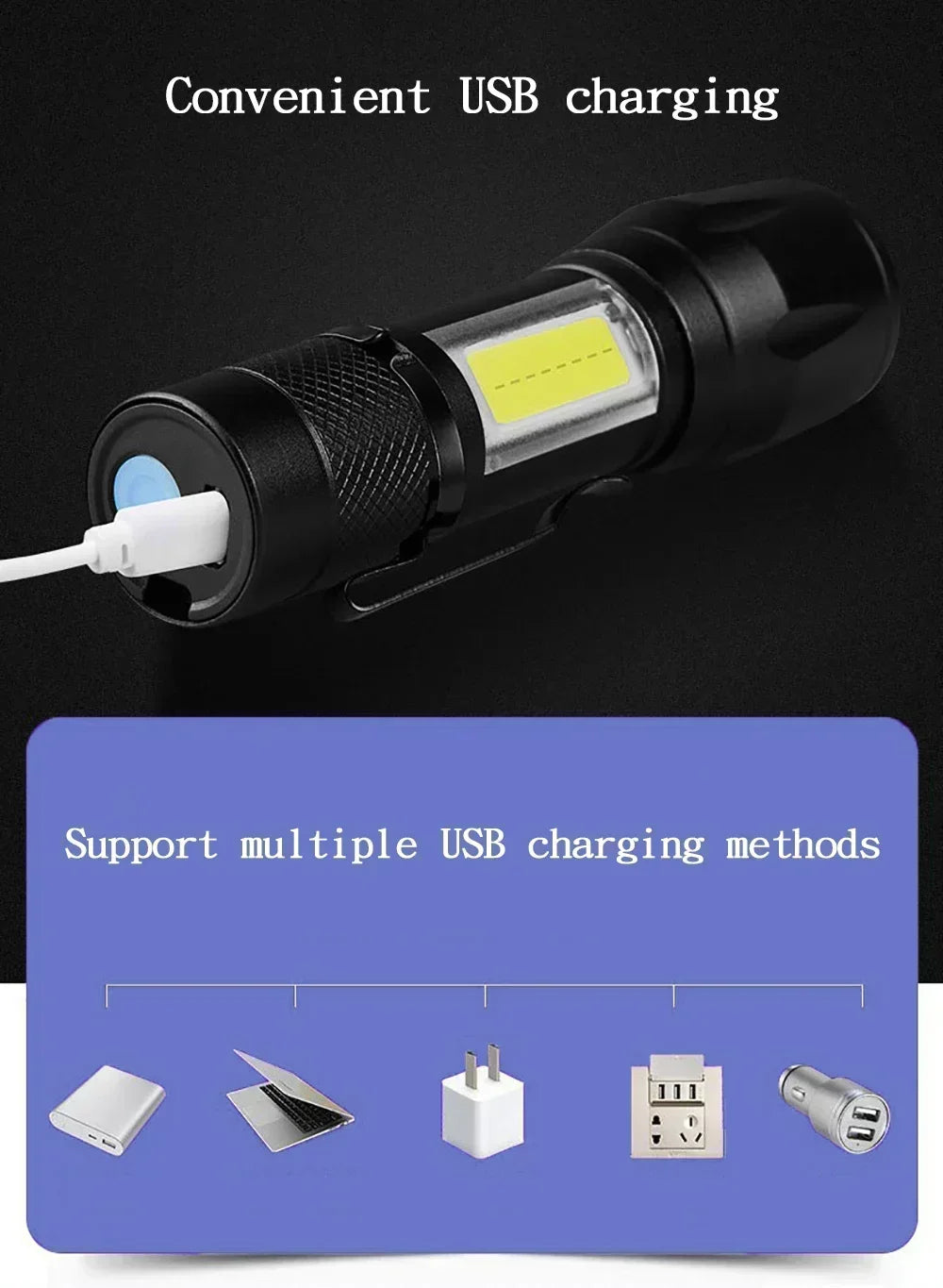 Tragbare Mini-LED-Taschenlampe Leistungsstarke 3*Docht Kleine Taschenlampe USB Wiederaufladbare Starke Lichtlaterne Superhelle Kappenclip-Lampe