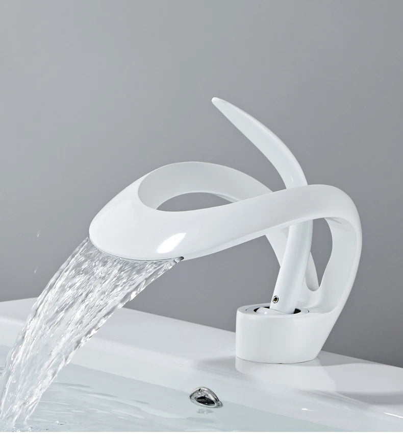 Robinet de lavabo doré/blanc, robinet de salle de bain noir, mitigeur de lavabo créatif en laiton gris, robinet de lavabo cascade chaud et froid