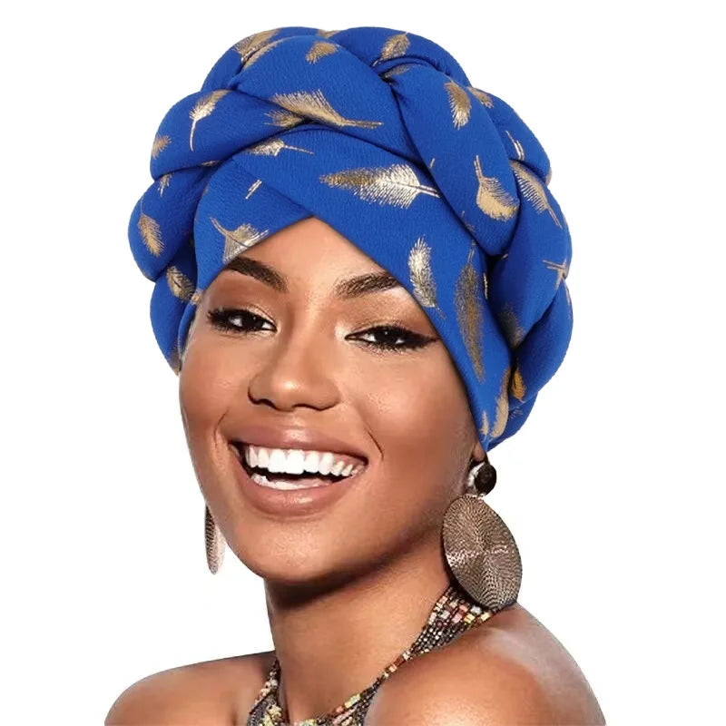 Afrikanische Bronzierung Kopfwickel Zopf Turban Kappen für Frauen Nigeria Hochzeit Geles Party Kopfbedeckung Haarteil Auto Gele Weibliche Kopfbedeckungen