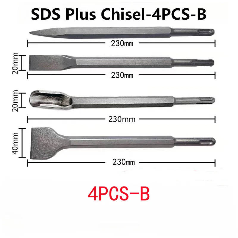 250mm Meißelsatz SDS Plus Schaft Elektrohammerbohrer Punkt Nut Flachmeißel Mauerwerkzeug für Beton Ziegelwand Stein