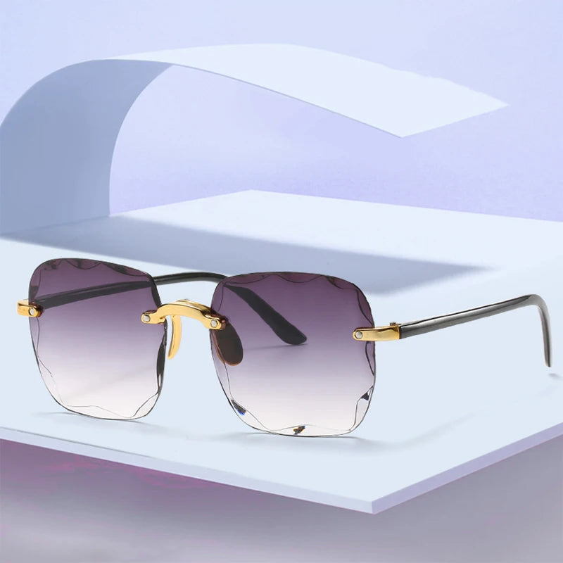 Randlose Damen-Sonnenbrille, modische Verlaufsgläser, Damensonnenbrille, Vintage-PC-Bügel, klassische Designer-Sonnenbrille für Herren