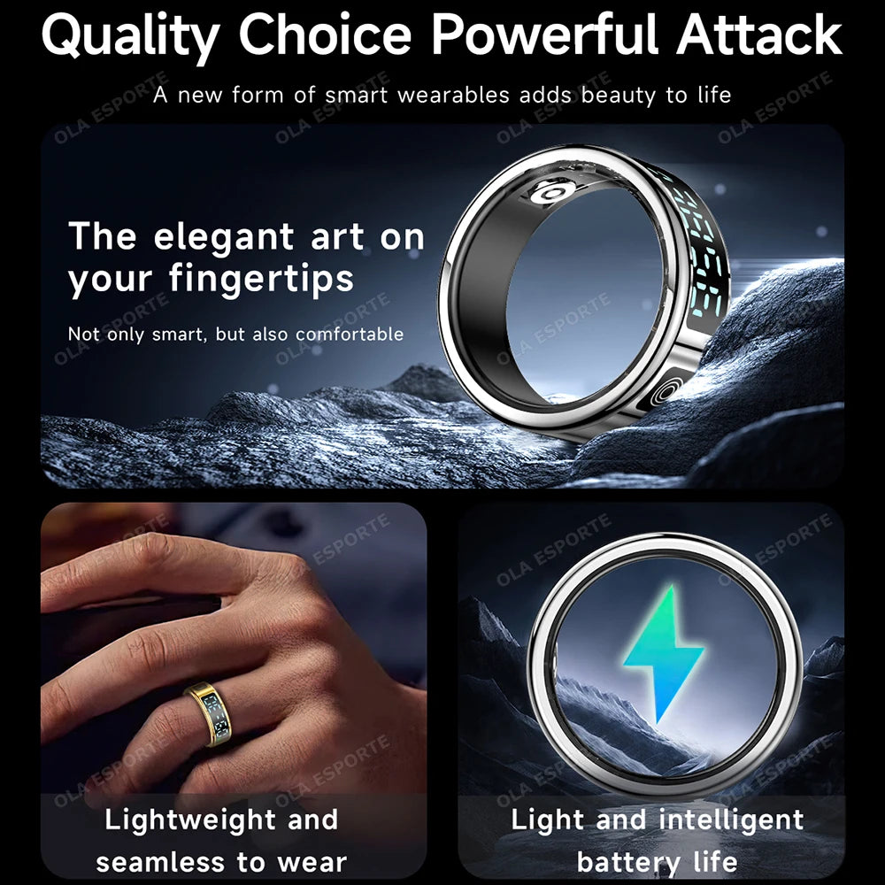 New LED Display Screen Smart Ring 5ATM Waterproof Heart Rate Sleep Multi Function Fitness Sports Rings Pedometer Men's women's