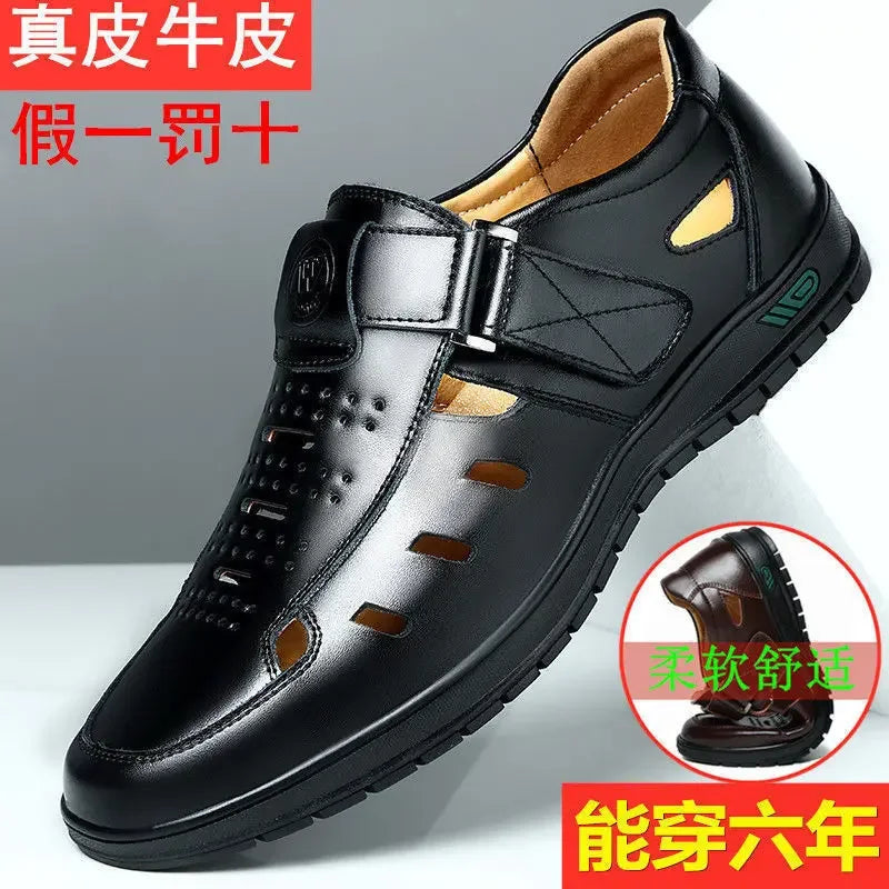 Sandales Homme en Cuir Véritable Chaussures Décontractées Respirantes d'Été pour Homme Sabots à Enfiler Extérieur Antidérapantes Faites à la Main Sandales