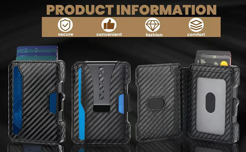 Aluminium Pop-Up-Kartenetui und Lederfächer Kreditkartenhalter RFID-blockierende Brieftasche für Herren mit Geschenkbox