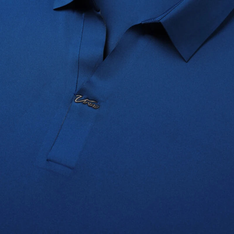 Polo 2024 de haute qualité, extensible et élastique, Chemise à manches courtes pour hommes, style décontracté, Col en V sans coutures, Polo pour hommes M-4XL