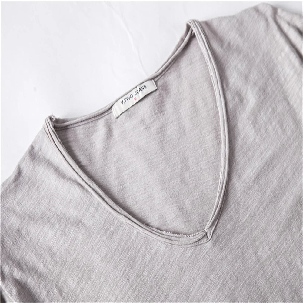 AIOPESON 5 PCS SET 100% COTTON V-neck T-shirts Men Casual Slim Fit Solid Color Summer T Shirt for Men Brand New Quality