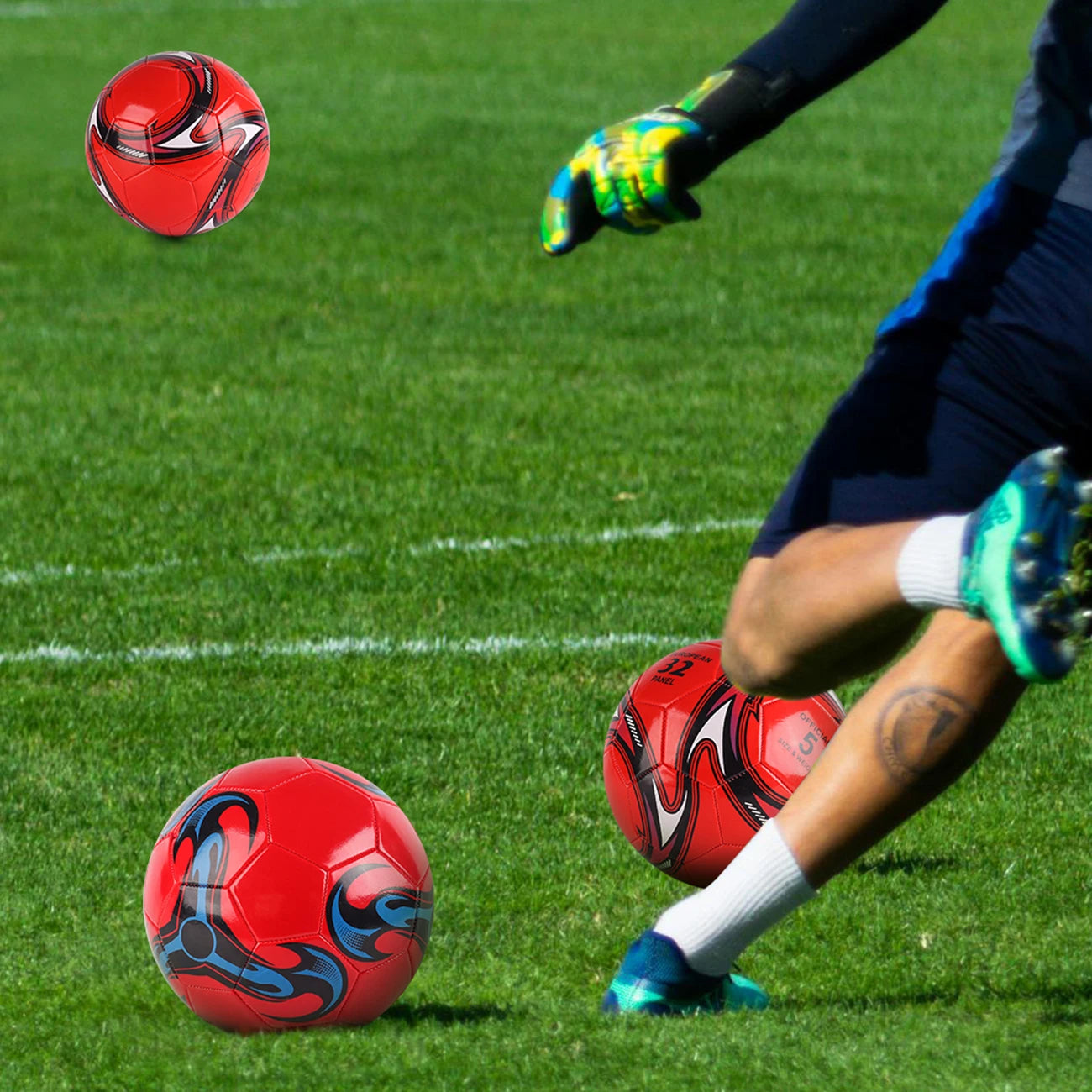 1PC A Size 3 and 5 Cyclone Football, Soft Inflatable Red Soccer Ball, Suitable for Training and Match Play
