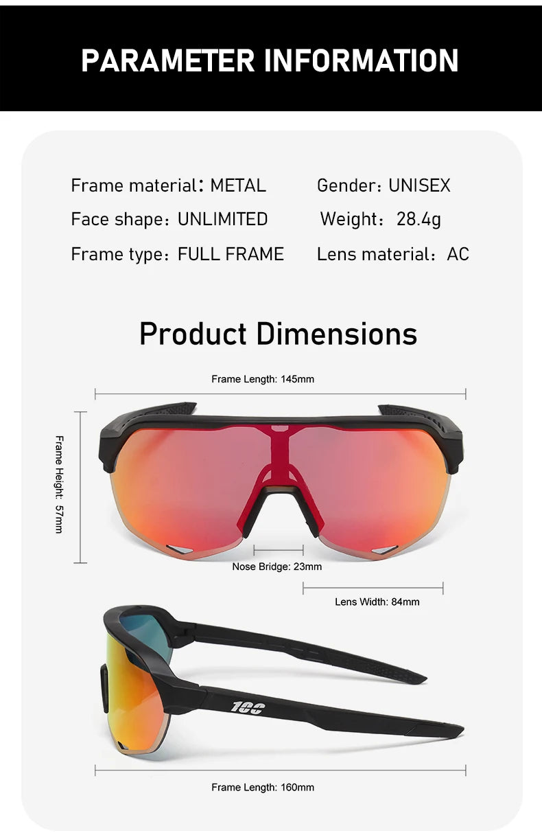 100 Cycling Glasses Outdoor Sports Sunglasses Men MTB Cycling Sunglasses Women Road Bike Goggles UV400 Bicycle Eyewear