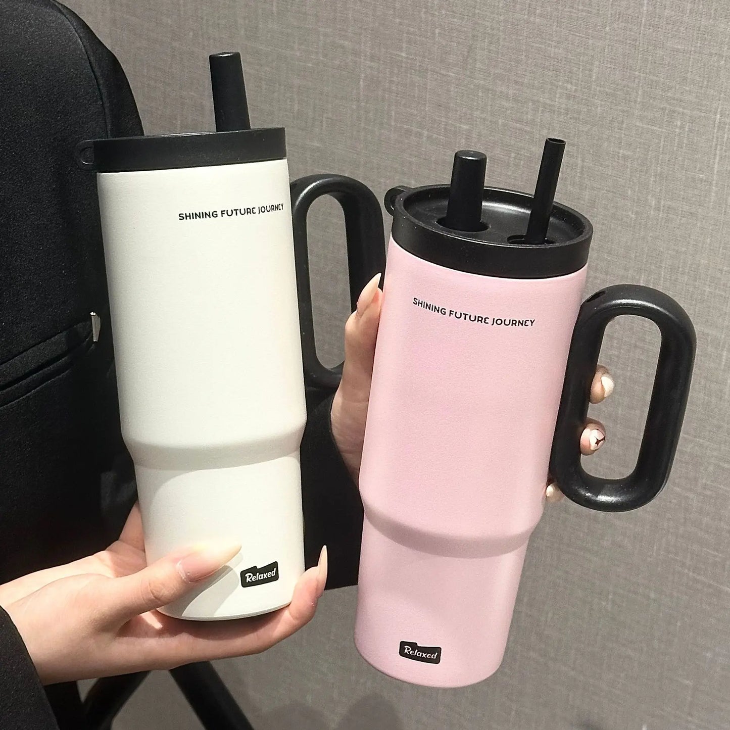 Gobelet isotherme en acier inoxydable 720 ML avec paille et anse, tasse isotherme sous vide pour café glacé, bouteille d'eau portable pour voiture et extérieur