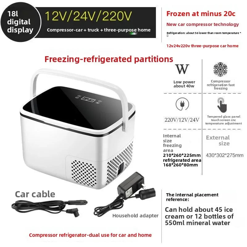 Réfrigérateur de voiture durable 18L, réfrigération domestique à double usage 12V/24V, mini réfrigérateur général pour grand camion, petit extérieur.