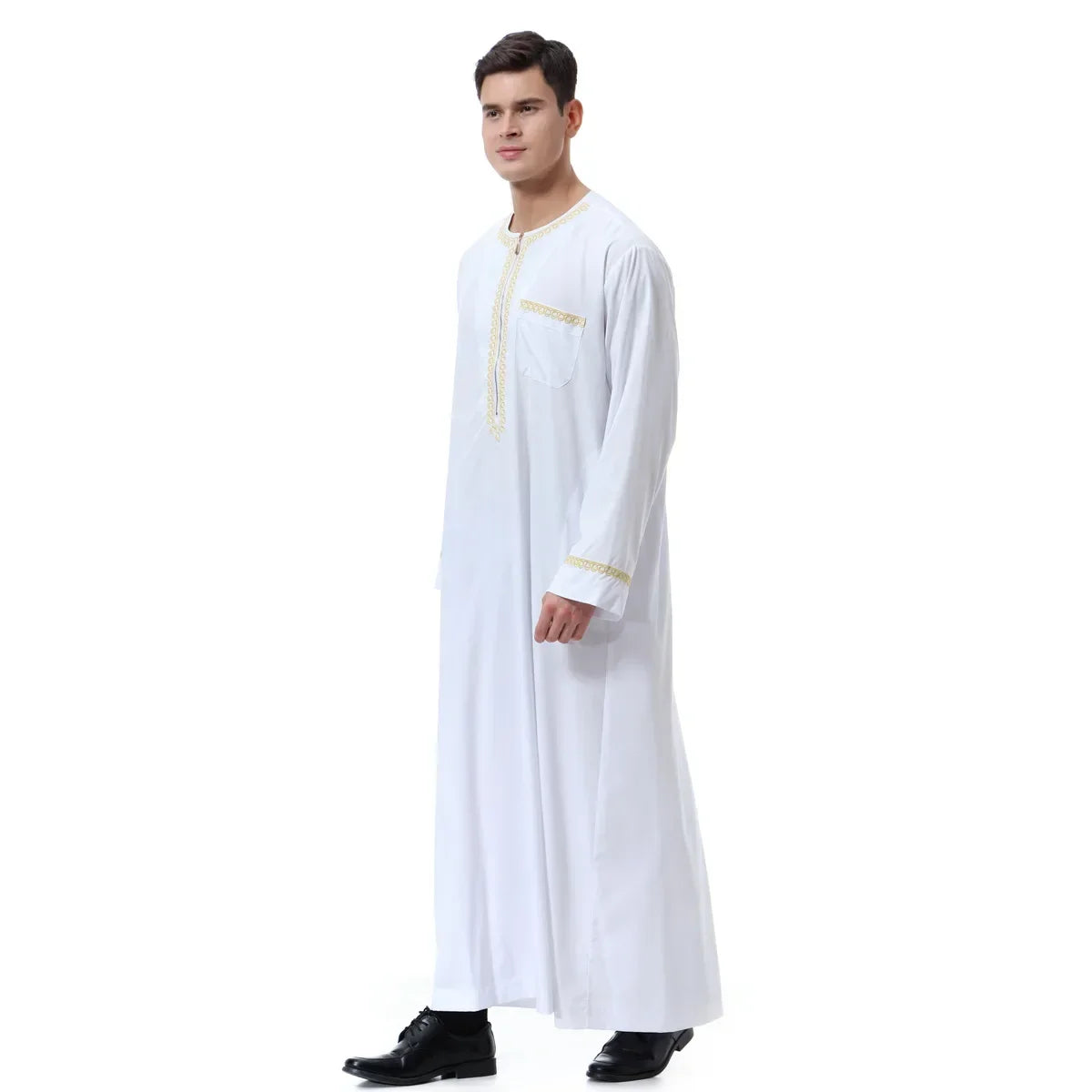 Jubba Thobe Homme Musulman Imprimé Fermeture Éclair Kimono Longue Robe Saoudienne Islamique Musulman Vêtements Abaya Caftan Islam Dubaï Robe Arabe