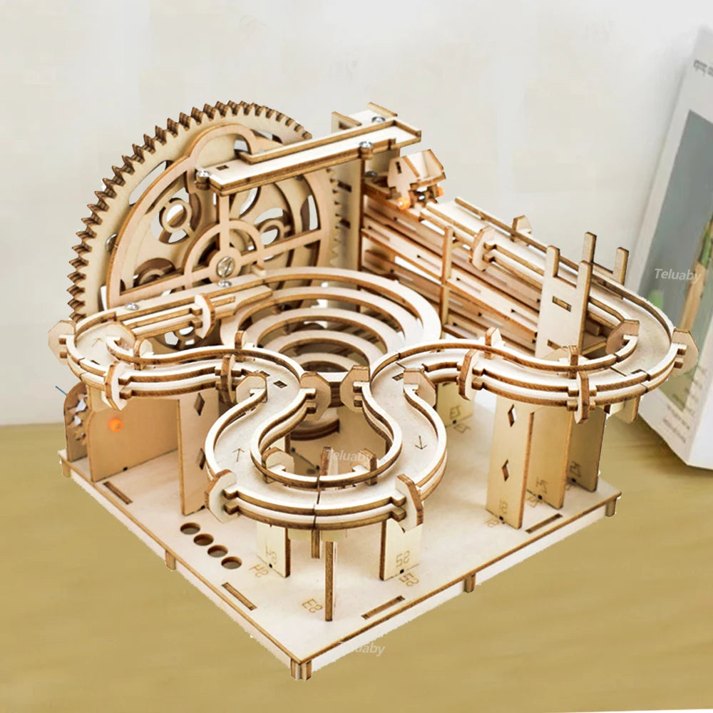 Maquette mécanique 3D en bois à monter soi-même – Kits de construction – Jeu de labyrinthe à billes avec 4 billes – Cadeau pour adultes et enfants