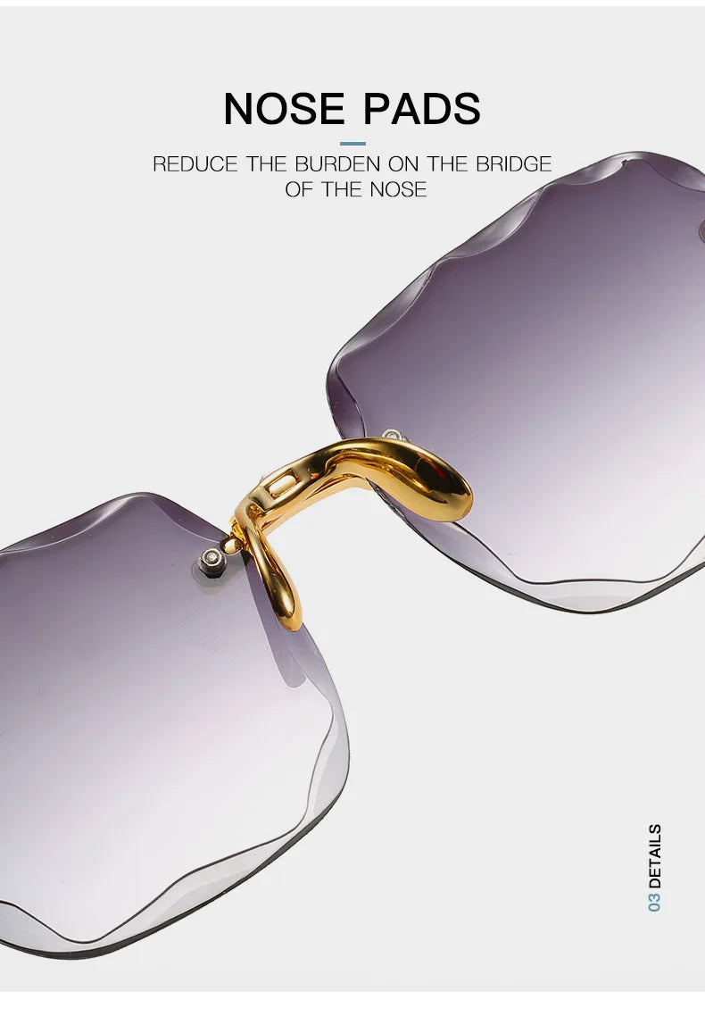 Randlose Damen-Sonnenbrille, modische Verlaufsgläser, Damensonnenbrille, Vintage-PC-Bügel, klassische Designer-Sonnenbrille für Herren
