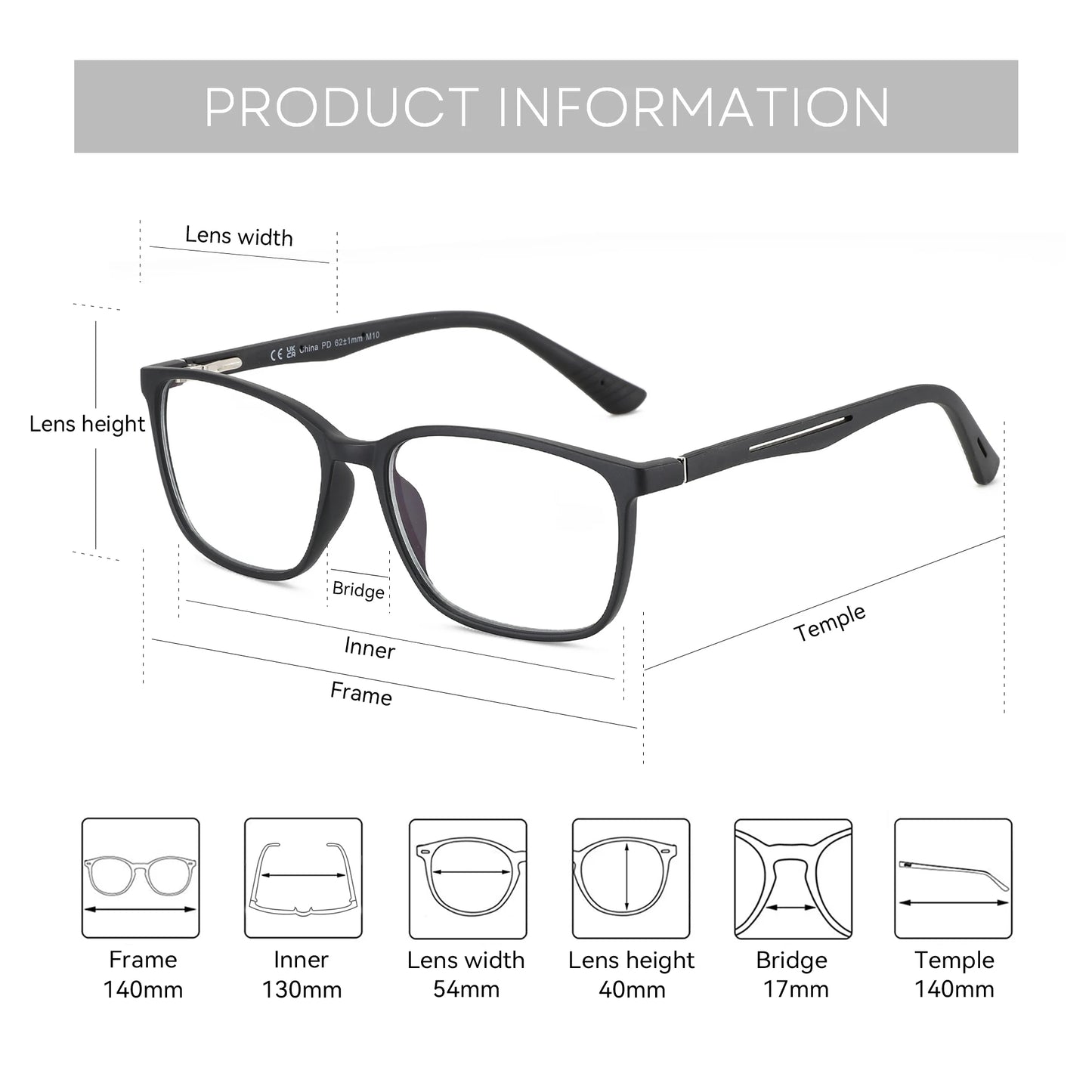 ZENOTTIC Fashion Unisex Square Prescription Glasses Anti Blue Light/Photochromic/ Myopia/Hyperopia/Progressive Eyeglasses