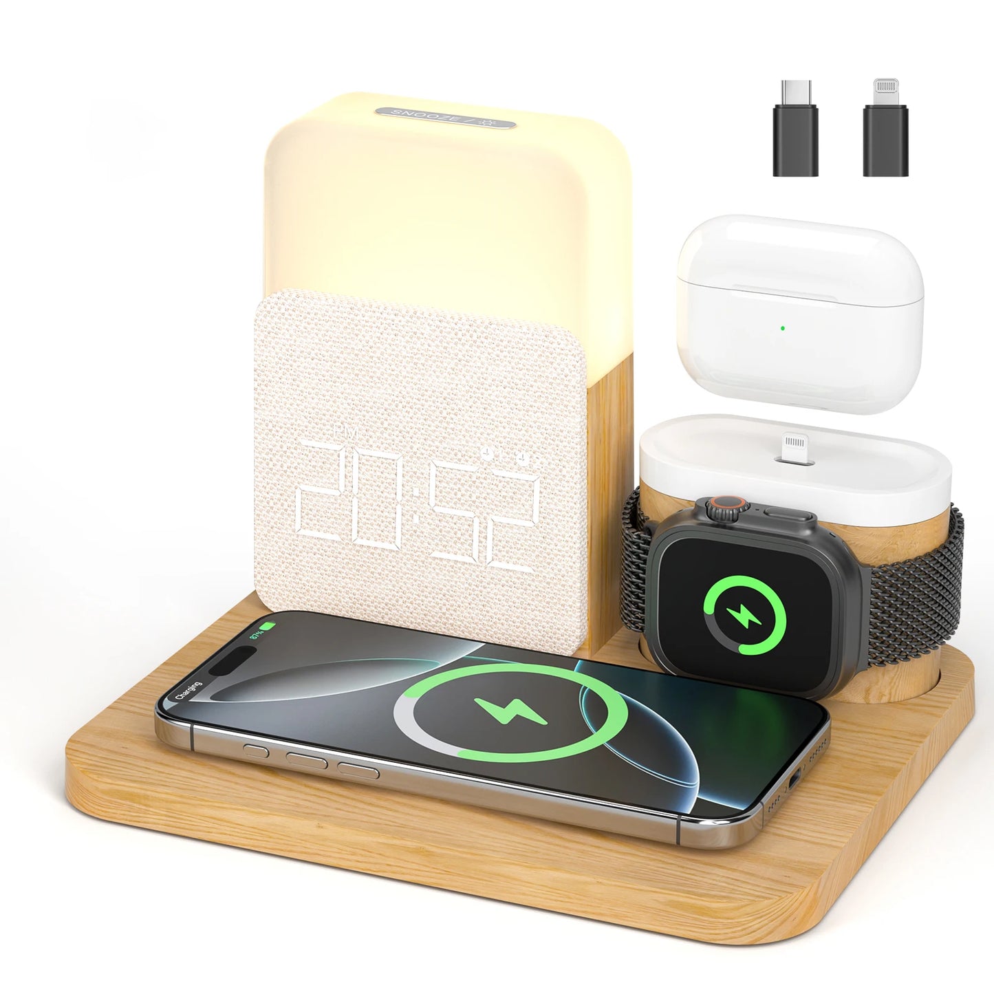 Station de Recharge sans Fil et Réveil MagSafe 7-en-1 pour iPhone 12-16/Samsung/Xiaomi/Huawei/Apple Watch/AirPods avec Veilleuse
