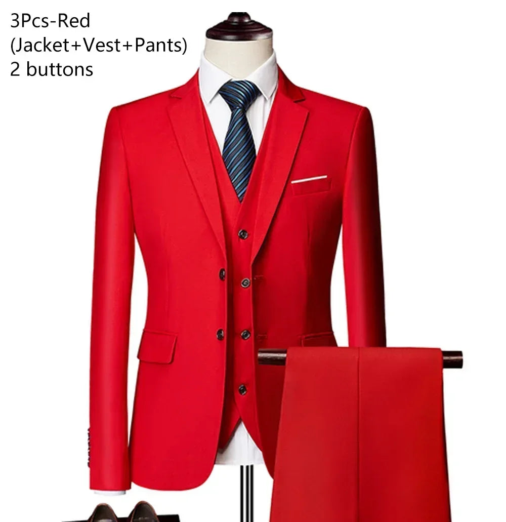 Suits For Men 3 Pieces Set Elegant Wedding  Fashion Classic Full Jackets Vest Pants Blazers Outfit 2025 Formal Costume