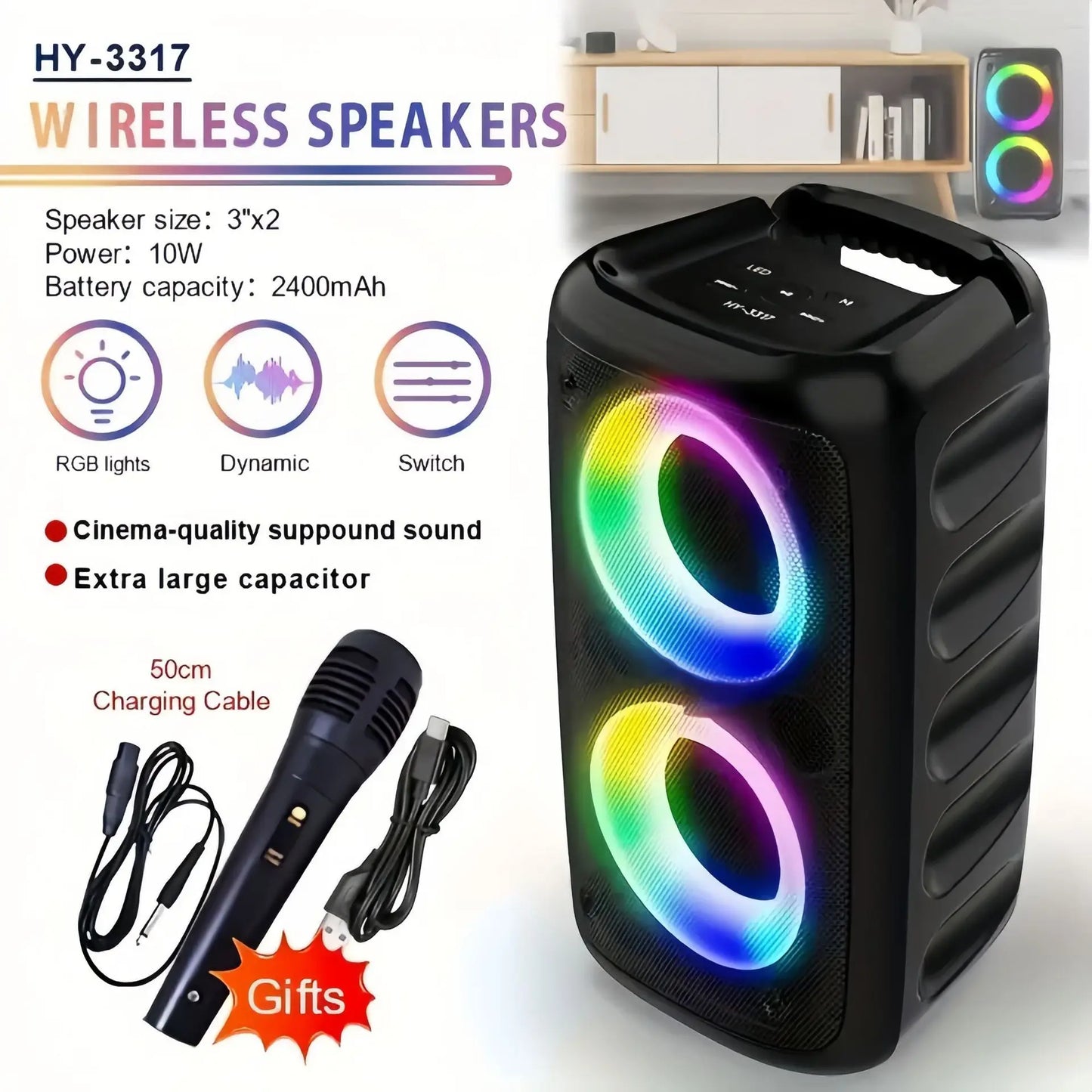 Karaoké Radio FM Enceinte Bluetooth Portable Sans Fil Avec Microphone Lumière Machine Caixa De Som Boîte de Son Musique Subwoofer LED TWS