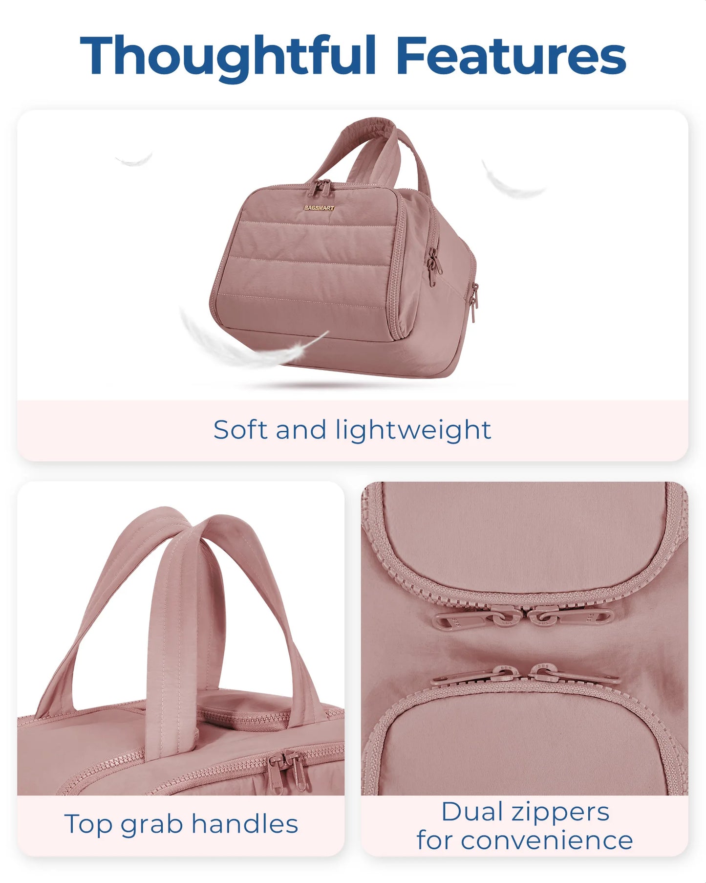 BAGSMART Kulturbeutel mit großer Kapazität, Make-up-Tasche mit Öffnung, tragbare Kosmetiktasche mit Griff für Accessoires und Toilettenartikel