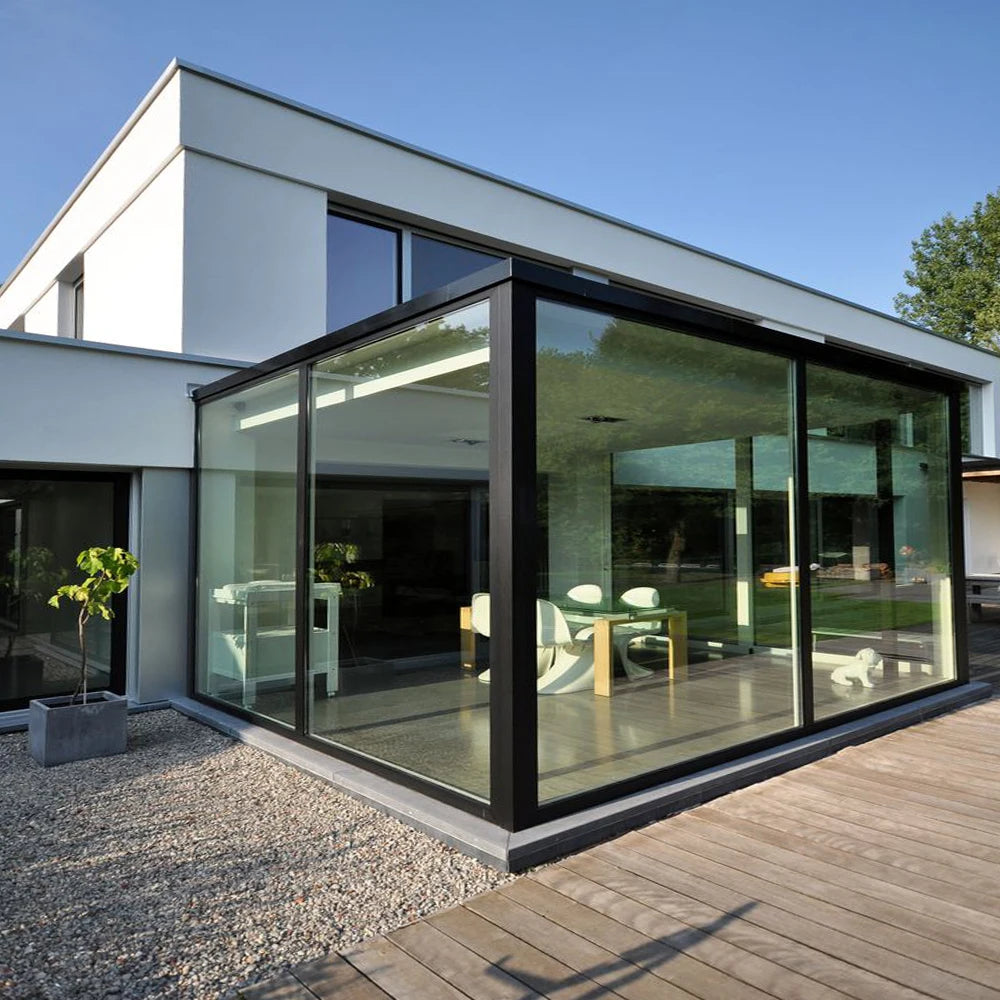 Sommer-Wintergarten-Gewächshaus, Schiebetür, vordere Außentür, Gartenhaus für Büroräume, doppelt verglaste Aluminium-Sonderanfertigung