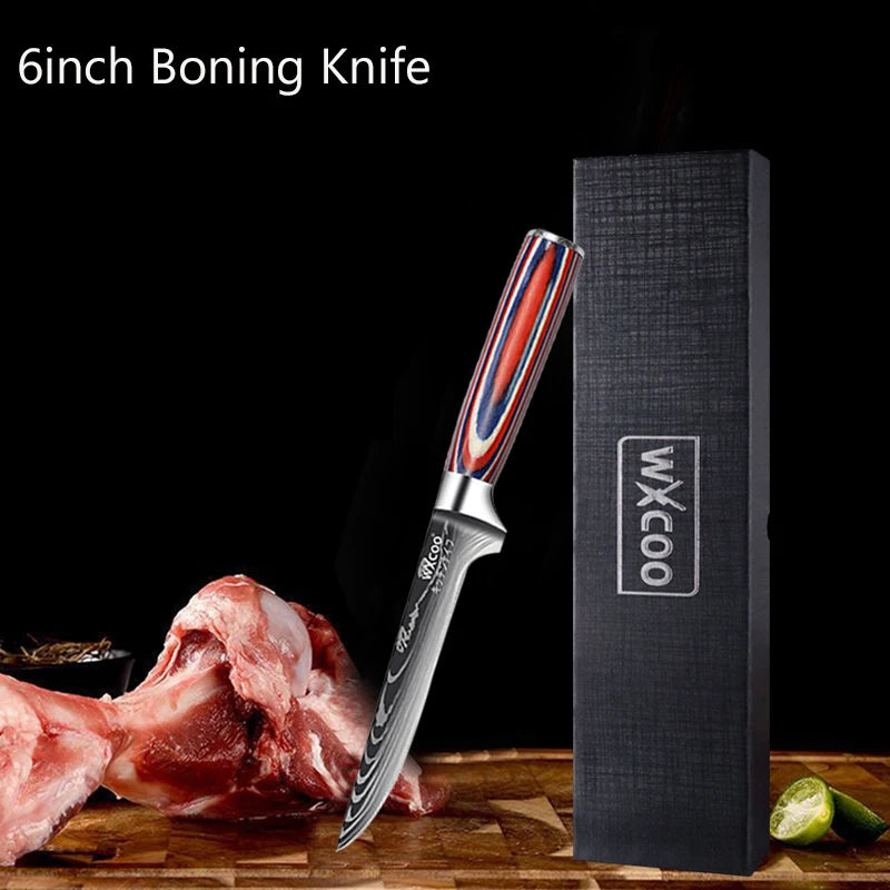Professional Kitchen Chef's Knife Damascus Japanese Santoku Slicing Knife Meat Cleaver Stainless Steel Butcher Knife with Box