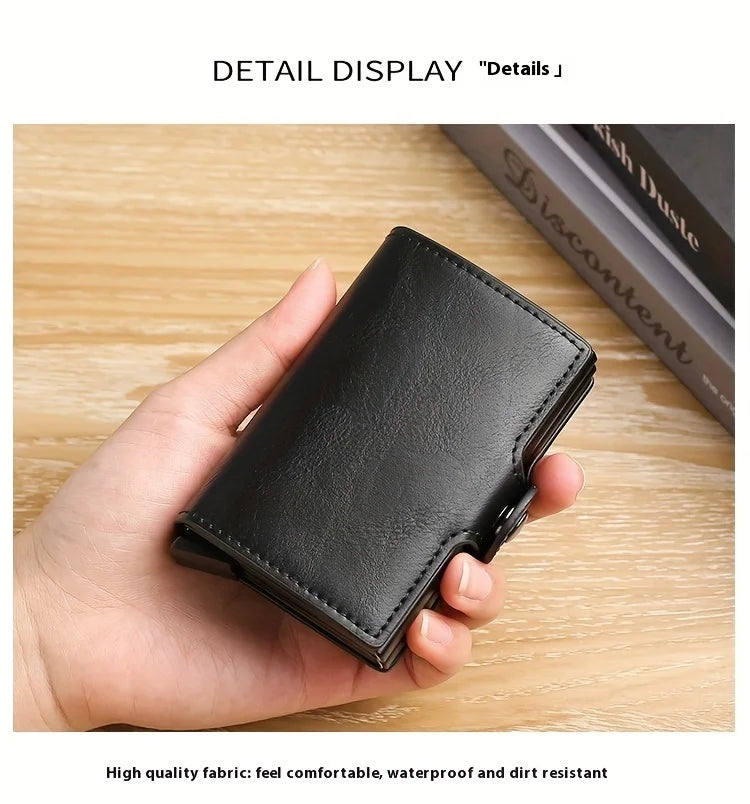 RFIDShieldPULather Automatic Pop-up Card Clamp,Double Aluminum Alloy Credit Card Wallet,With More than One Card Slots