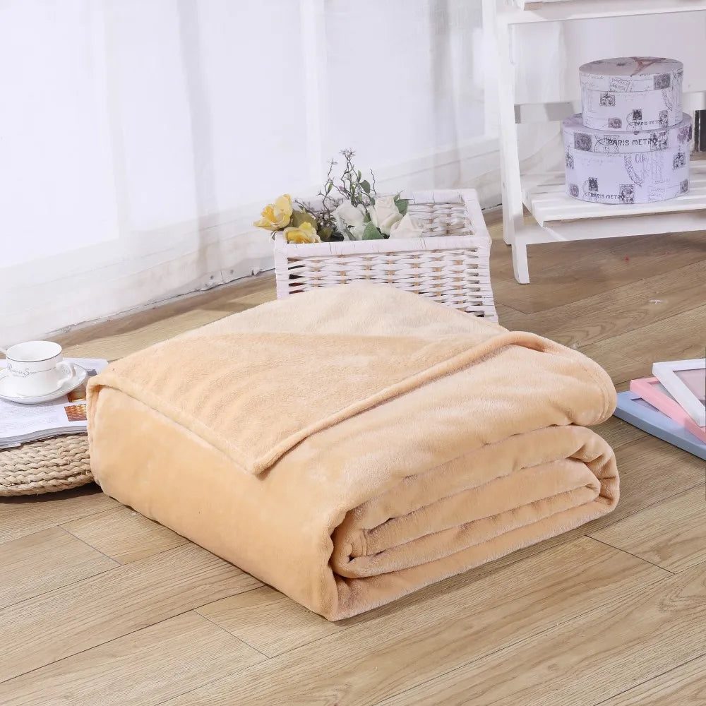 Couvertures en flanelle polaire corail 230 g/m² pour lits, couleur unie bleue rose, douce, chaude et fine, couvre-lit, housse de canapé, couverture plaid en fausse fourrure.