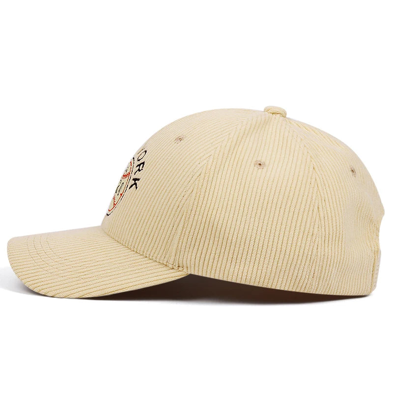 Casquettes de baseball en velours côtelé brodées New York pour hommes et femmes, idéales pour les sports de plein air et les tenues décontractées