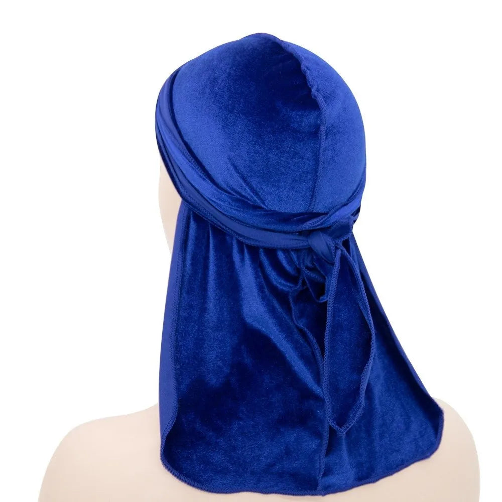 Nouveaux Durags en Velours Casquettes Longue Queue Chapeau Turban Respirant Bandeau Élastique Réglable Accessoires pour Cheveux