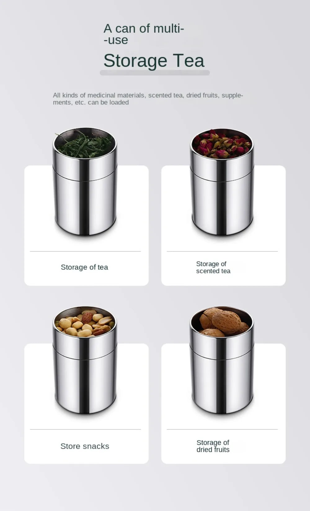 Hiqh Quality Stainless Steel Tea Tin 400ml/550ml Moisture-proof Tea Jar Large Capacity Sealed Tea Can for Home&Travel