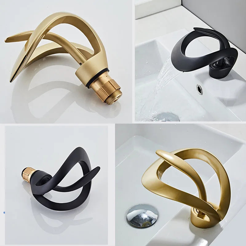 Robinet de lavabo doré/blanc, robinet de salle de bain noir, mitigeur de lavabo créatif en laiton gris, robinet de lavabo cascade chaud et froid