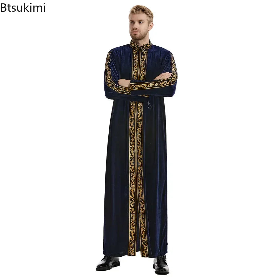 Muslimische Männer Jubba Thobe Islamische Kleidung Samt Kaftan Thoub Arabische Saudi-Robe Kleid Jubah Caftan Thawb Ramadan Gewand Naher Osten