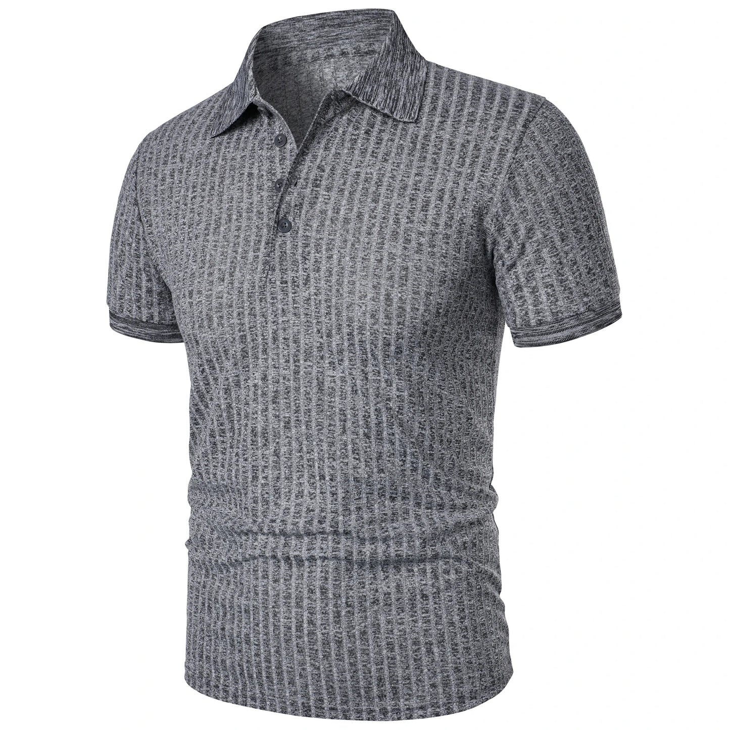 Herren Lauf-Sport-Fitnessbekleidung Sommer hochelastisches, vertikales Kurzarm-Polo-Shirt schlankes Strick-Basis-Shirt