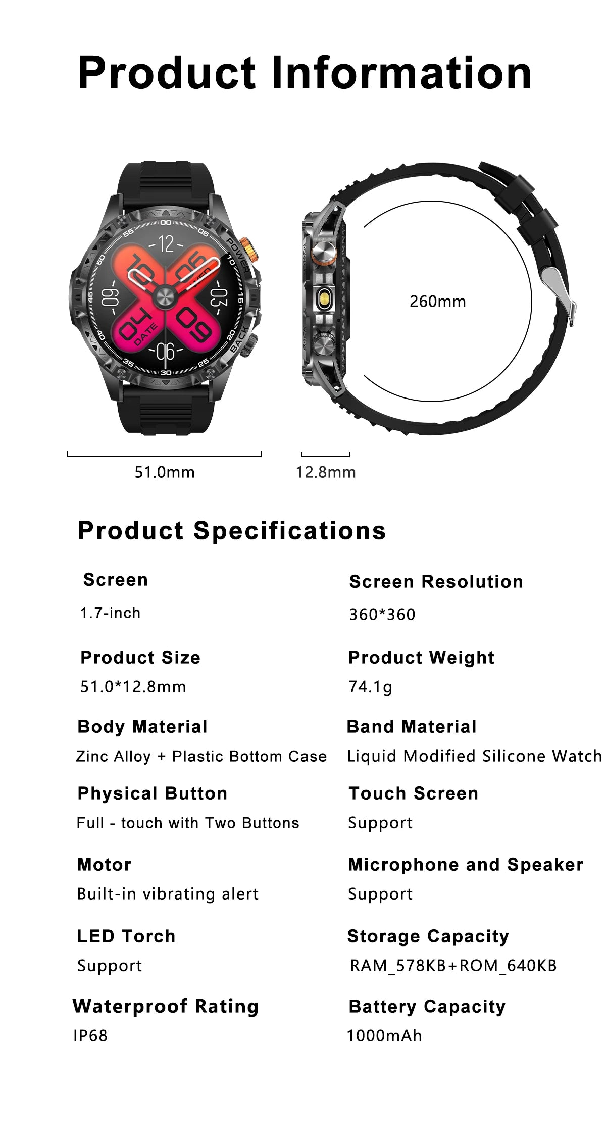 LIGE Nouvelle Montre Intelligente Militaire Hommes 1000mAh Batterie Super Capacité Bracelet Sportif Extérieur Moniteur de Fréquence Cardiaque Montre Connectée Étanche