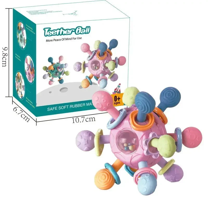 Jouets Bébé 0-12 Mois Hochet Balle Rotative Jouet d'Activité à Saisir Jouet de Développement Bébé Anneau de Dentition en Silicone Jouets Sensoriels Bébé pour Bébés