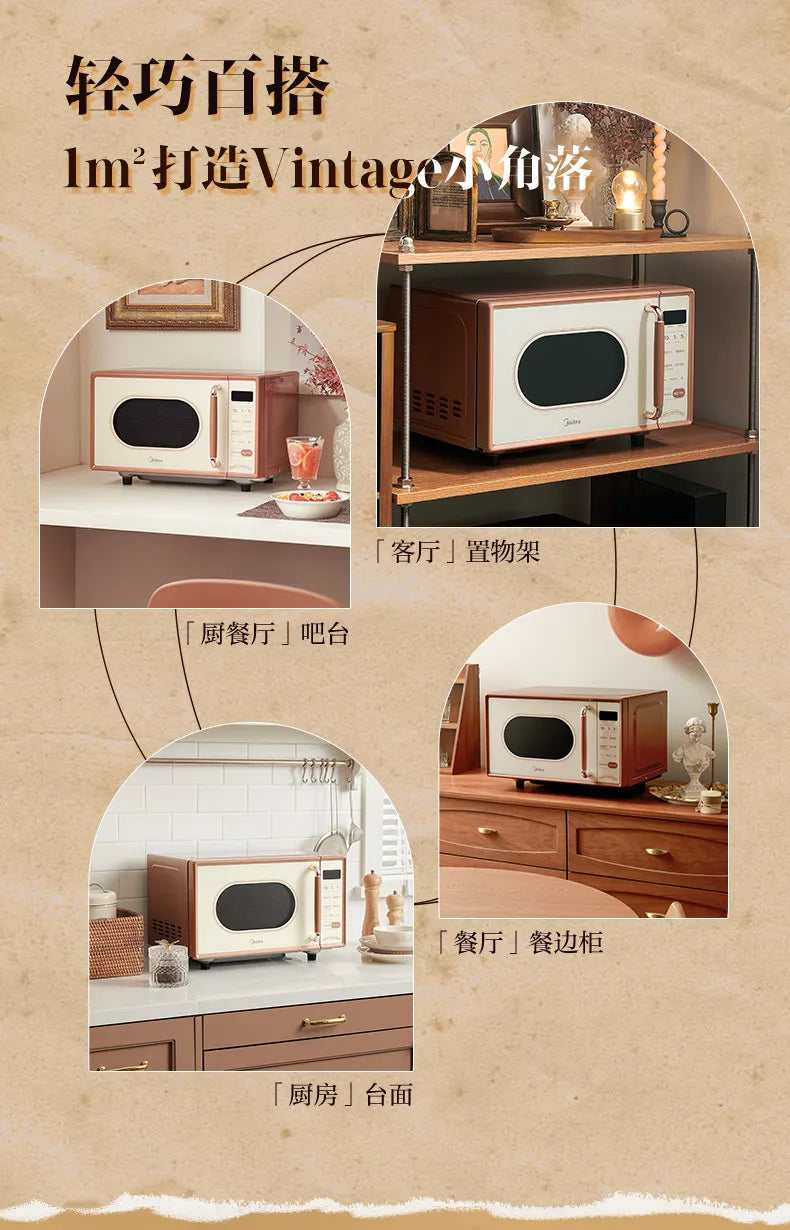Petit Four à Micro-ondes Rétro Inverter, Appareil Multifonction 3-en-1 Cuisson Vapeur pour Cuisine Domestique